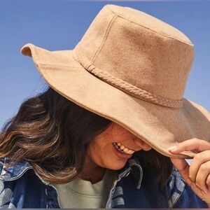 ANS Harper Wide Brimmed Floppy Hat Felt Adjustable Inside Braided Trim